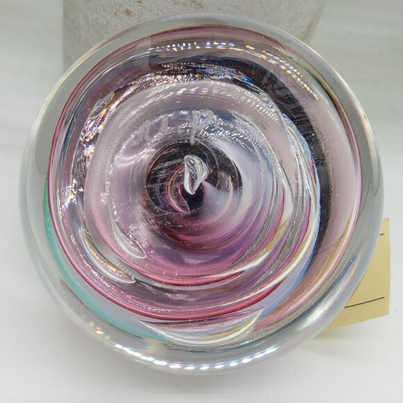 Marian Pyrcak Signed Pink Blue White Swirl 24% Crystal Glass Paperweight - Picture 6 of 8